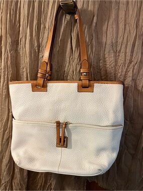 Dooney & Bourke White Leather Tote with Tan Trim